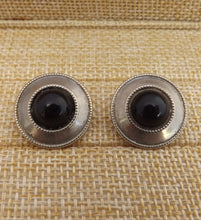 Load image into Gallery viewer, Black &amp; Silver Tone Vintage Clip on Earrings

