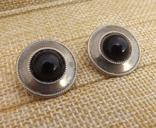Load image into Gallery viewer, Black &amp; Silver Tone Vintage Clip on Earrings
