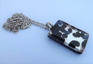 Black, Silver & Blue Glittery Dichroic Glass Pendant Necklace