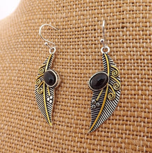 Load image into Gallery viewer, Black, Silver &amp; Gold Leaf Earrings
