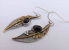 Load image into Gallery viewer, Black, Silver &amp; Gold Leaf Earrings
