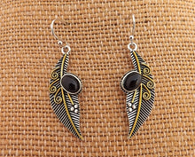 Load image into Gallery viewer, Black, Silver &amp; Gold Leaf Earrings
