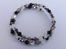Load image into Gallery viewer, Small Black, Silver, Grey &amp; White Bicone Faceted Glass Bead Memory Wire Bracelet
