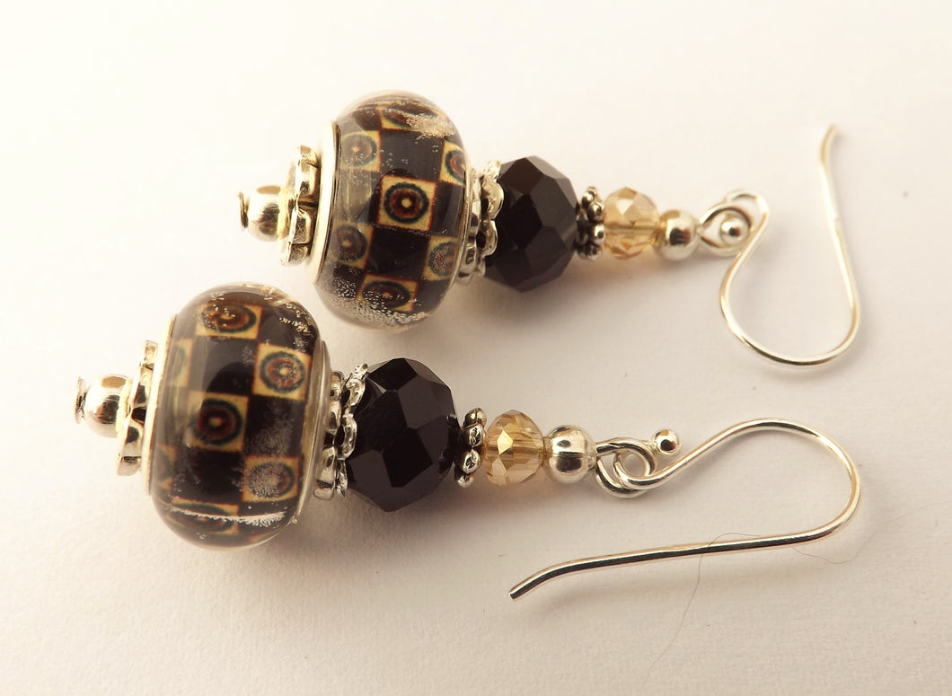 Black & Tan Acrylic Bead Earrings