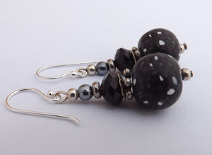 Black & White Kathryn Design Bead Earrings on Sterling Silver Hooks