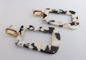 Black, White & Gold Tone Acrylic Drop Earrings