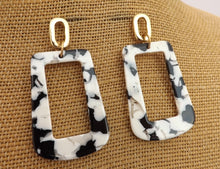 Load image into Gallery viewer, Black, White &amp; Gold Tone Acrylic Drop Earrings
