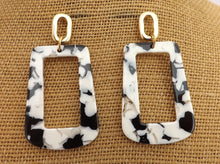 Load image into Gallery viewer, Black, White &amp; Gold Tone Acrylic Drop Earrings
