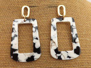 Black, White & Gold Tone Acrylic Drop Earrings