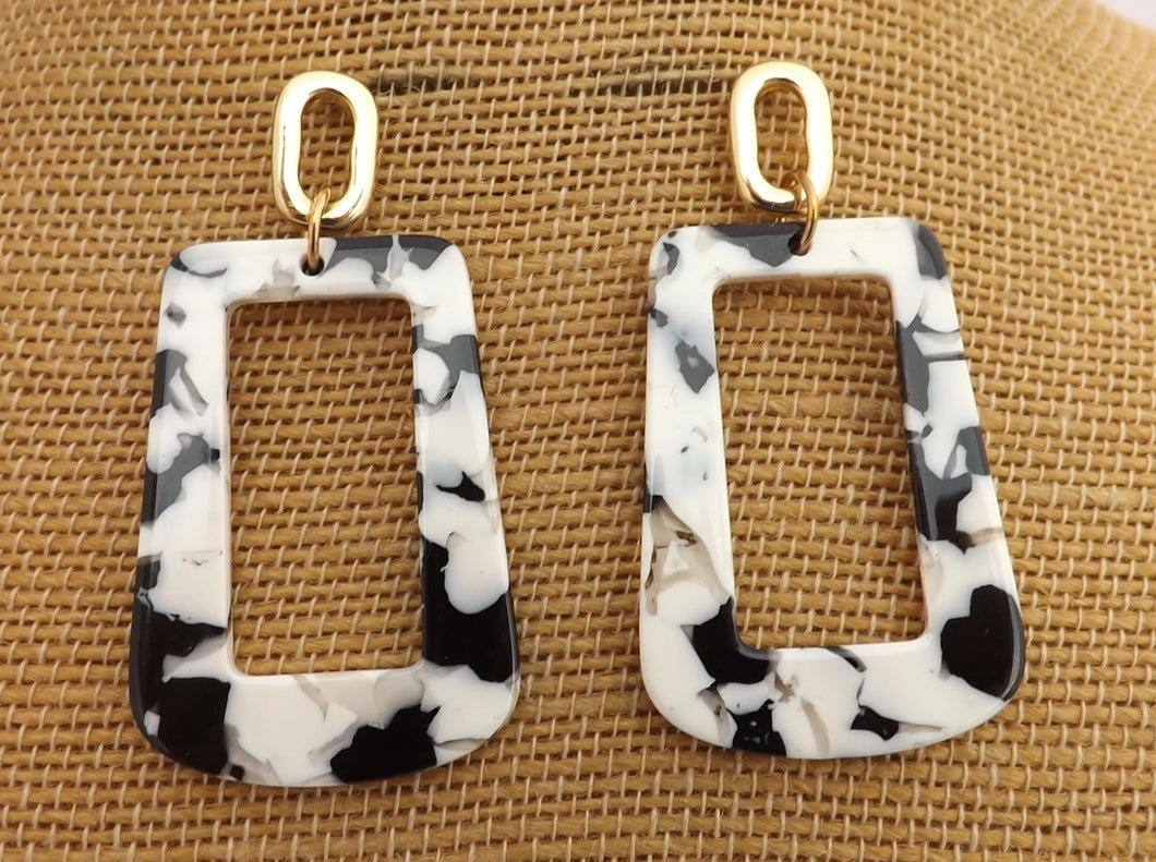 Black, White & Gold Tone Acrylic Drop Earrings