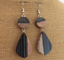 Load image into Gallery viewer, Black &amp; Wood Drop Earrings
