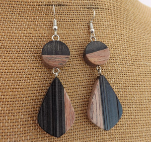 Black & Wood Drop Earrings