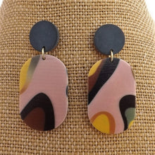 Load image into Gallery viewer, Black, Yellow &amp; Salmon Acrylic Earrings
