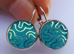 Blue AB Lustre Squiggle on Lever Back Hooks
