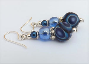 Blue Circles Kathryn Design Bead Earrings on Sterling Silver Hooks