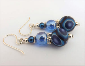 Blue Circles Kathryn Design Bead Earrings on Sterling Silver Hooks