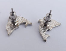 Load image into Gallery viewer, Blue &amp; Silver Tone Dolphin Stud Earrings
