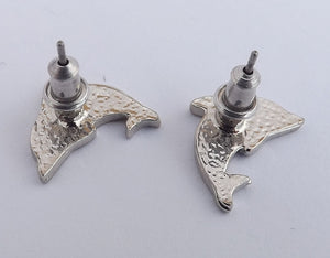 Blue & Silver Tone Dolphin Stud Earrings