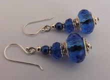 Load image into Gallery viewer, Blue Faceted Acrylic Bead Earrings on Sterling Silver Hooks
