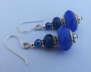 Blue Faceted Acrylic Bead Earrings