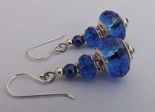 Load image into Gallery viewer, Blue Faceted Acrylic Bead Earrings on Sterling Silver Hooks
