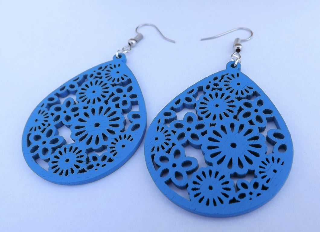 Floral Wood Drop Earrings (multiple colour options)