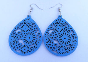 Floral Wood Drop Earrings (multiple colour options)