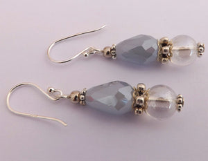 Blue Grey & Clear Bead Earrings