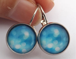 Blue Light Pattern - Dome Earrings on Lever Back Hooks