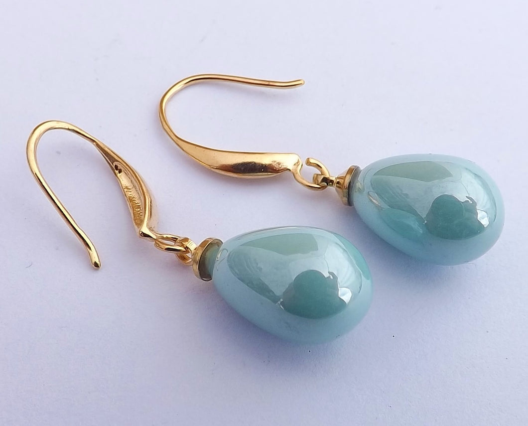 Blue Lustre Pearl Finish Gold Tone Teardrop Earrings