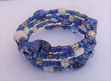 Load image into Gallery viewer, Blue Lustre &amp; White Memory Wire Bead Bracelet
