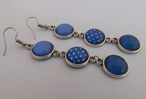 Blue Mix Triple Triple Drop Dome Earrings