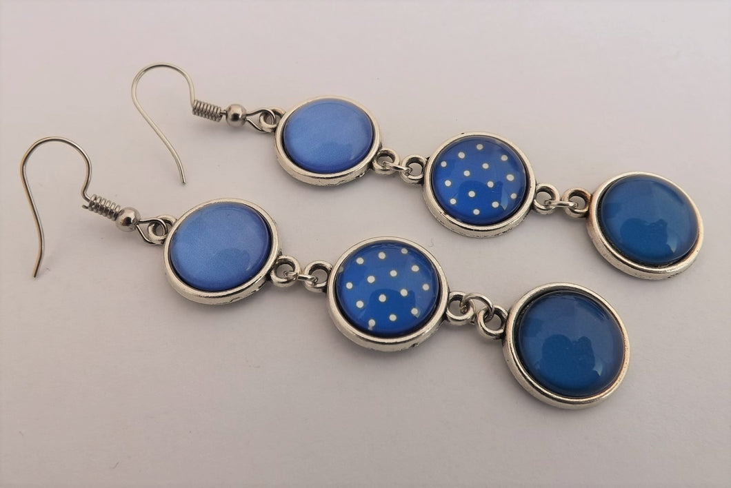 Blue Mix Triple Triple Drop Dome Earrings