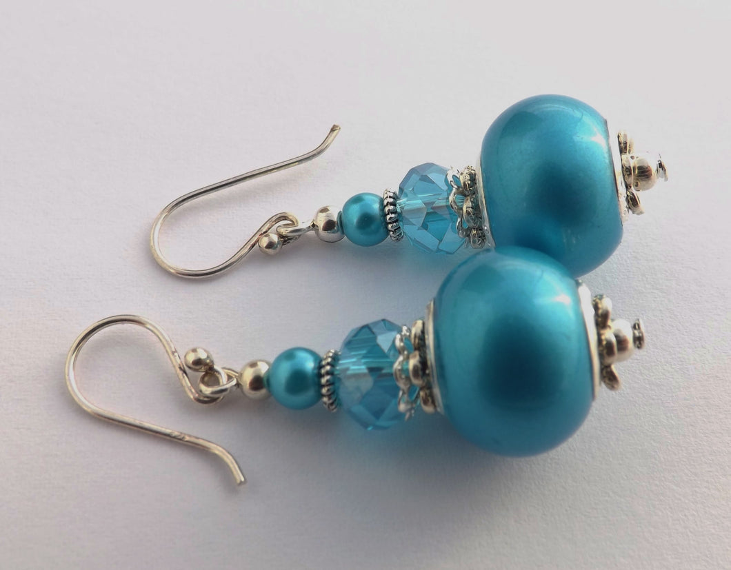 Blue Pearl Finish Bead Earrings