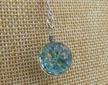 Load image into Gallery viewer, Blue Pressed Flower in Clear Glass, Pendant Necklace
