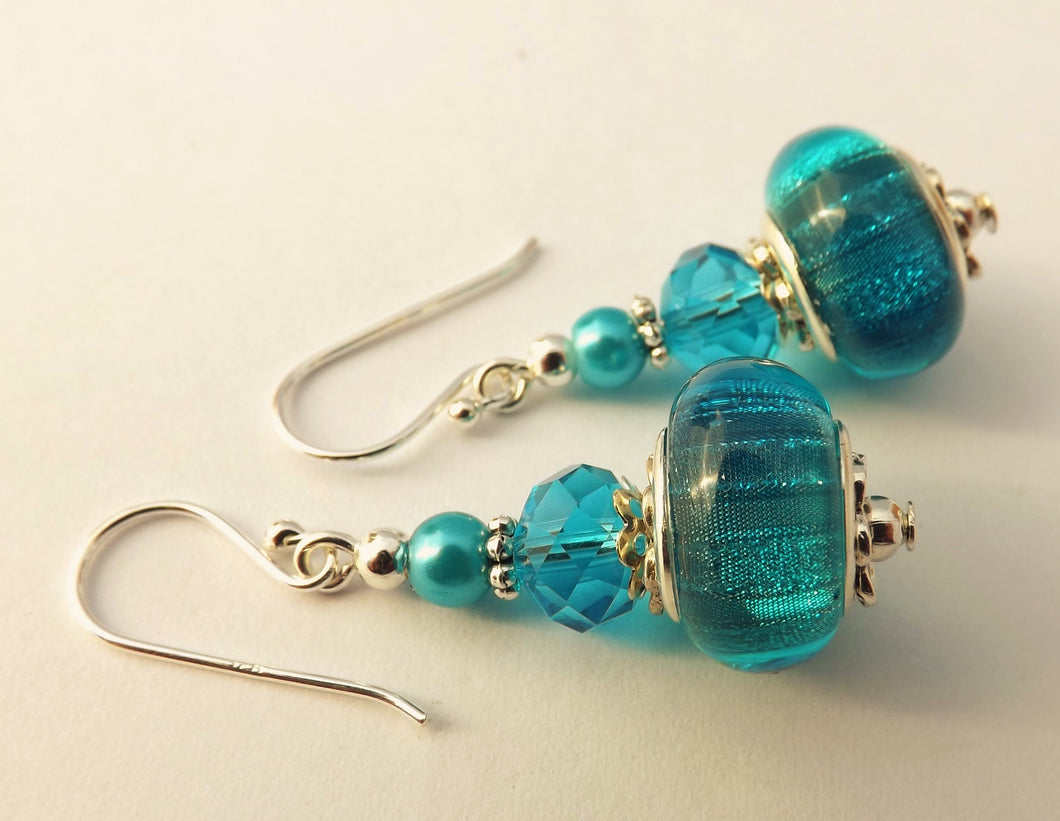 Sparkly Blue Acrylic Bead Earrings