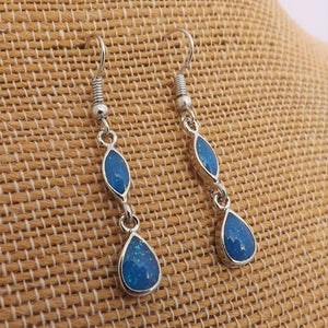 Blue Sparkly White & Silver Tone Drop Earrings