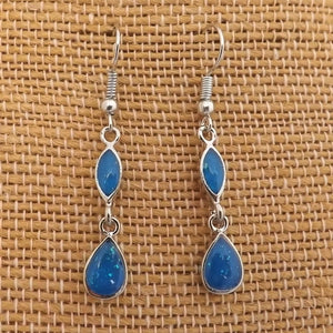 Blue Sparkly White & Silver Tone Drop Earrings