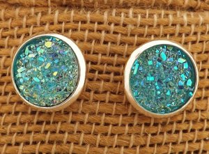 Blue Sparkly Round Sparkly Stud Earrings