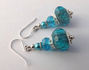 Blue Sparkly Acrylic Bead Earrings