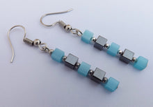 Load image into Gallery viewer, Blue Square Ulexite &amp; Hematite Bead Earrings

