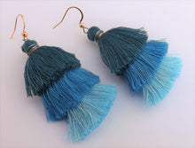 Load image into Gallery viewer, Blue Triple Layered Tassel Earrings
