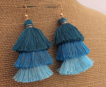 Load image into Gallery viewer, Blue Triple Layered Tassel Earrings
