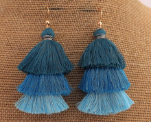 Load image into Gallery viewer, Blue Triple Layered Tassel Earrings
