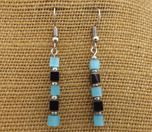 Load image into Gallery viewer, Blue Square Ulexite &amp; Hematite Bead Earrings
