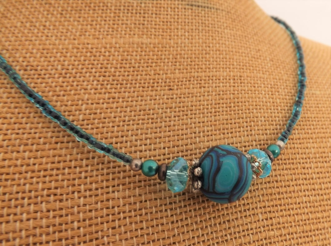 Blue & Black Kathryn Design Handmade bead necklace