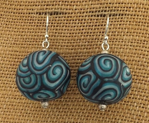 Blue & Black Koru Chunky Kathryn Design Bead Earrings Sterling Silver Hooks