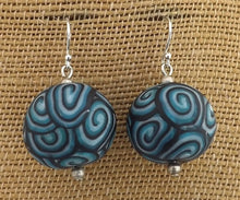 Load image into Gallery viewer, Blue &amp; Black Koru Chunky Kathryn Design Bead Earrings Sterling Silver Hooks
