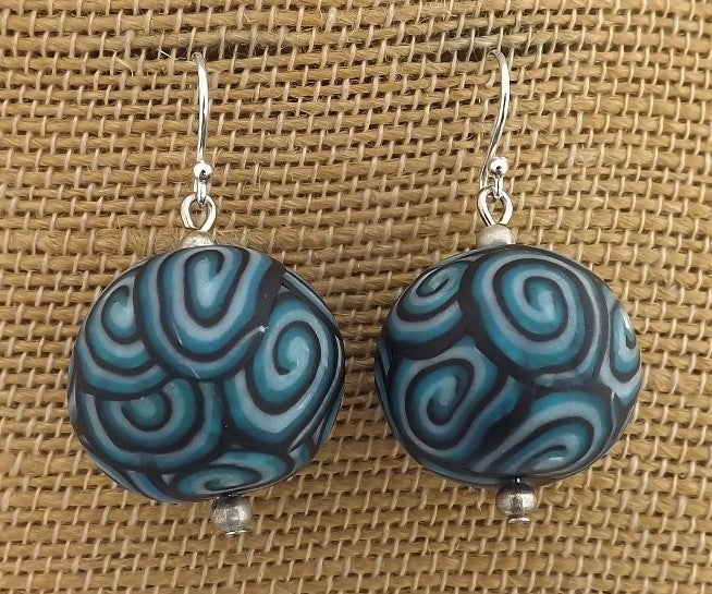 Blue & Black Koru Chunky Kathryn Design Bead Earrings Sterling Silver Hooks