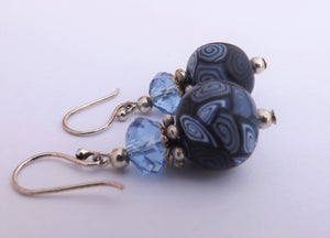 Blue & Black Mix Kathryn Design Bead Earrings on Sterling Silver Hooks